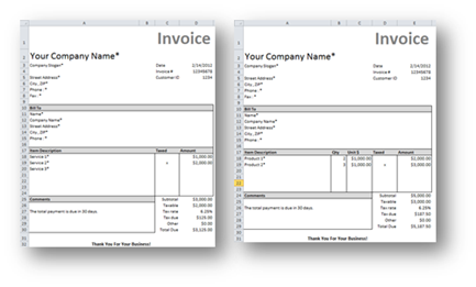 excel templates for invoices